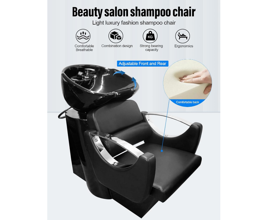 Classic Heavy Duty Shampoo Chair Hair Back Wash Sink for Men & Women Barbershop, Beauty Salon & Spa Furniture - Black - COOLBABY