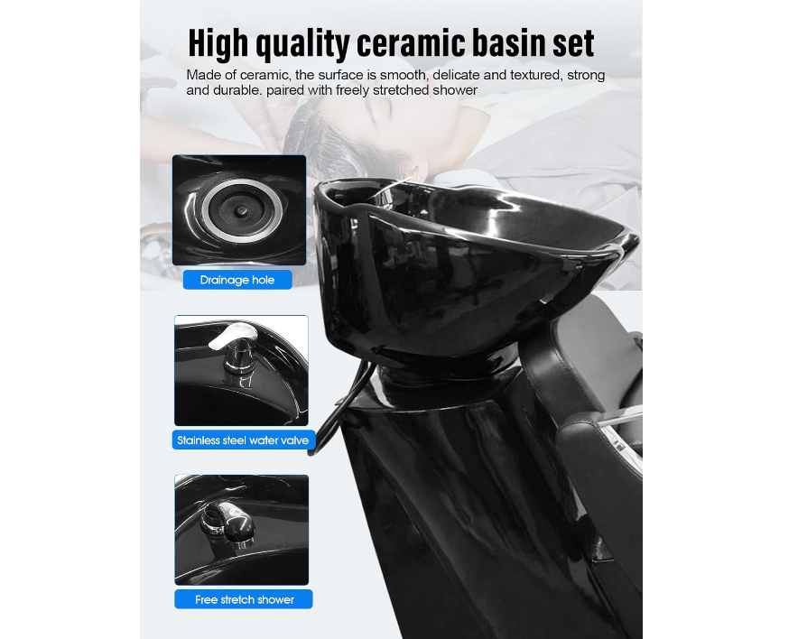 Classic Heavy Duty Shampoo Chair Hair Back Wash Sink for Men & Women Barbershop, Beauty Salon & Spa Furniture - Black - COOLBABY