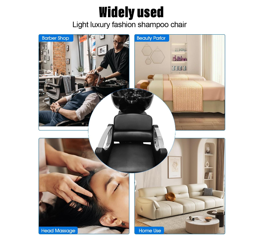 Classic Heavy Duty Shampoo Chair Hair Back Wash Sink for Men & Women Barbershop, Beauty Salon & Spa Furniture - Black - COOLBABY