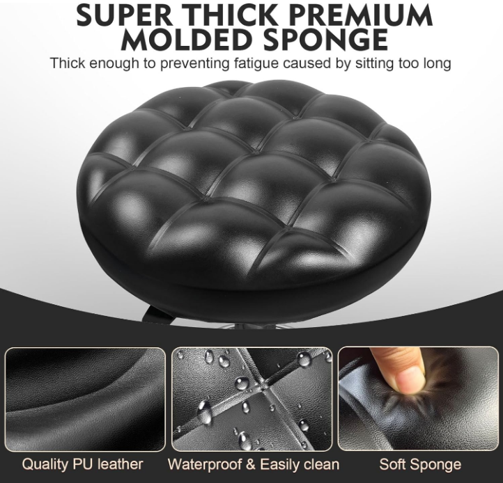 Round Rolling Stool: Vanity Chair with PU Leather, Height Adjustable, 360° Swivel Stool with Wheels - COOLBABY