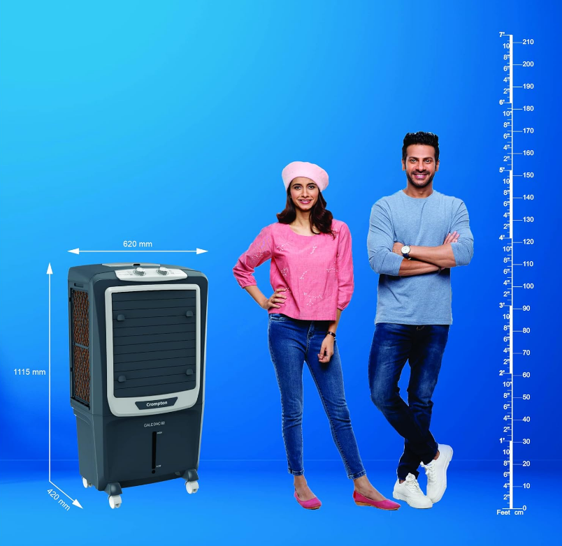 Desert Air Cooler- 60L, with Everlast Pump, 4-Way Air Deflection and Honeycomb pads - Grey - COOLBABY