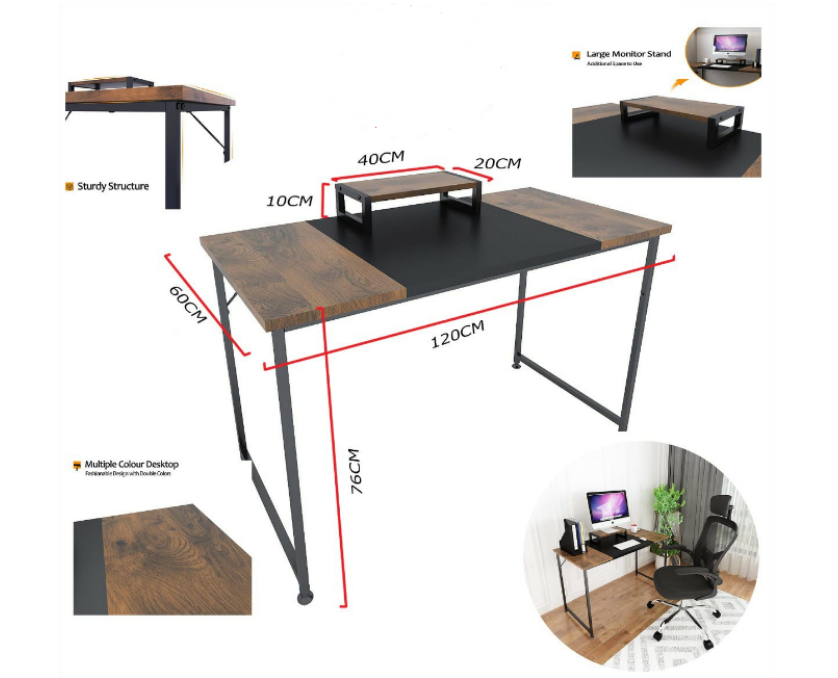 Computer Desk, Study Desk 47 Inch with Monitor Stand Modern Simple Style, PC Desk with Splice Plate - COOLBABY