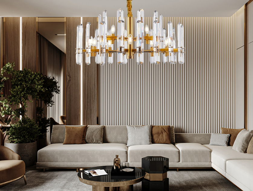 Modern Hanging Light Iron & Glass Crystal - Gold - COOLBABY