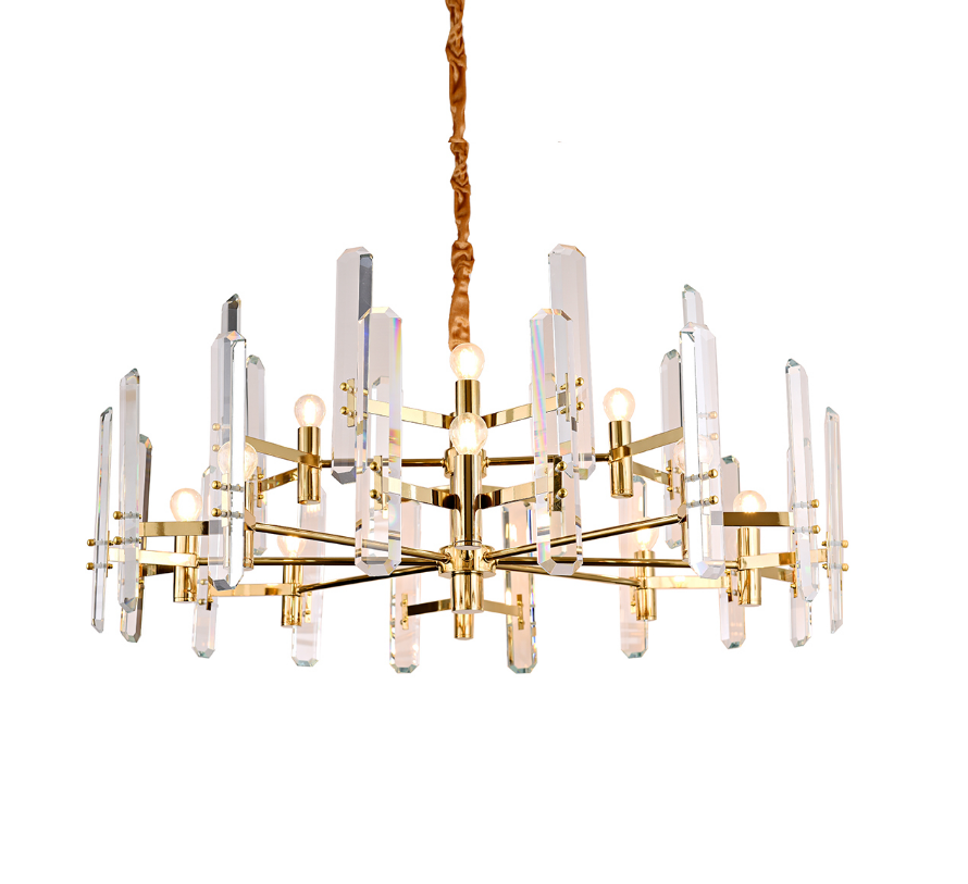 Modern Hanging Light Iron & Glass Crystal - Gold - COOLBABY
