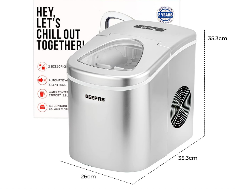Portable Ice Cube Maker – 2.2L Tank, 12kg/24H Output, Two Ice Sizes, Eco-Friendly Refrigerant, Silent Operation - COOLBABY