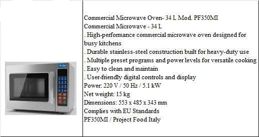 Commercial Microwave Oven 34 L – PF350MI | Project Food Italy