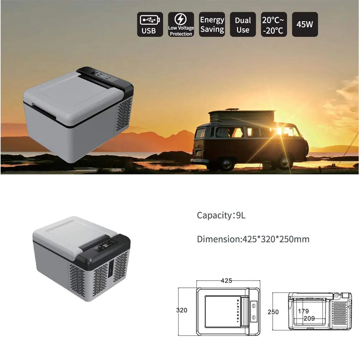 9L Portable Car Refrigerator Freezer 12V/24V DC | Mini Compressor Fridge for Travel & Camping