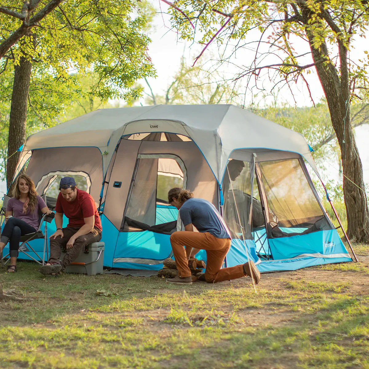 COOLBABY 9-Person Instant Cabin Tent with Built-in LED Lighting, Quick Setup & Weather Protection - COOLBABY