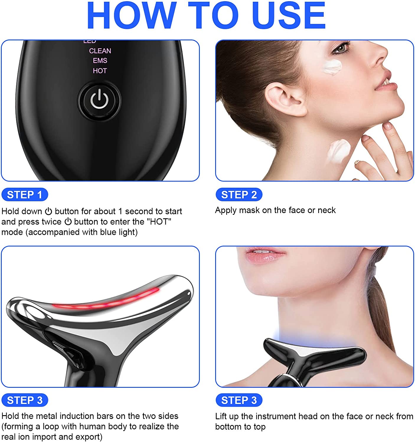 COOLBABY MLTI-MSGR Facial Neck Lifting Machine Sonic Face Massager Beauty Device Wrinkles Remover Skin Rejuvenation Anti-aging Rechargeable 3 Modes Black - COOLBABY