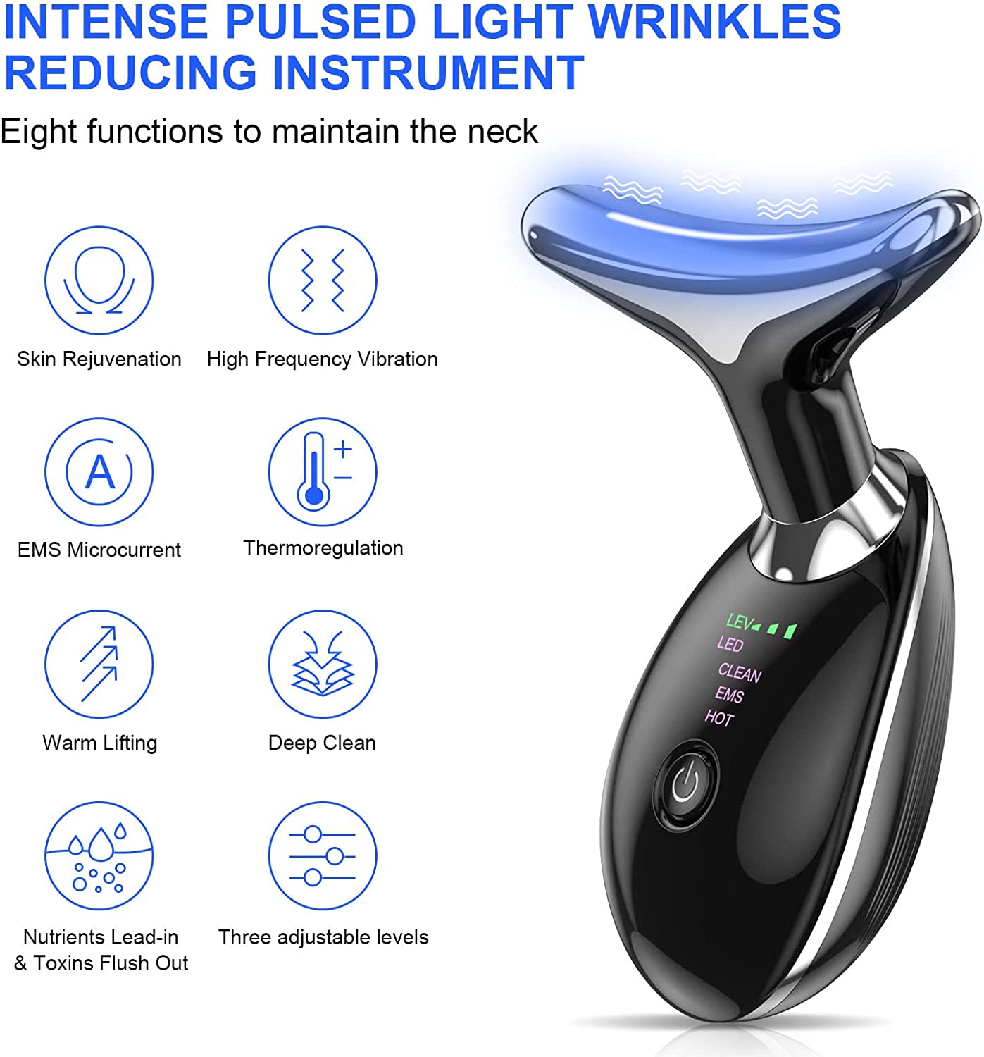 COOLBABY MLTI-MSGR Facial Neck Lifting Machine Sonic Face Massager Beauty Device Wrinkles Remover Skin Rejuvenation Anti-aging Rechargeable 3 Modes Black - COOLBABY