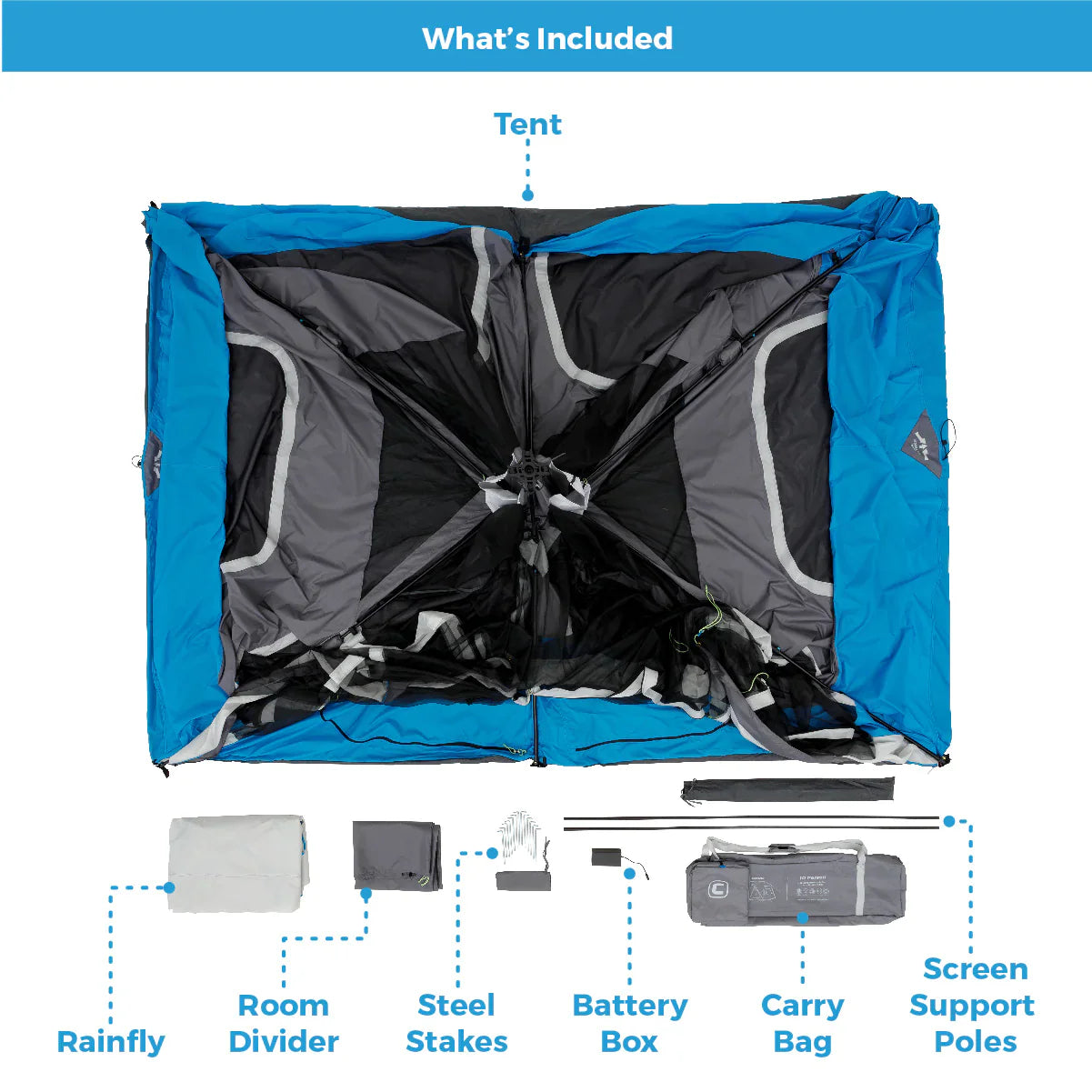 COOLBABY 10-Person Lighted Instant Tent with Screen Room – Quick Setup, Weather-Resistant, LED Lighting - COOLBABY