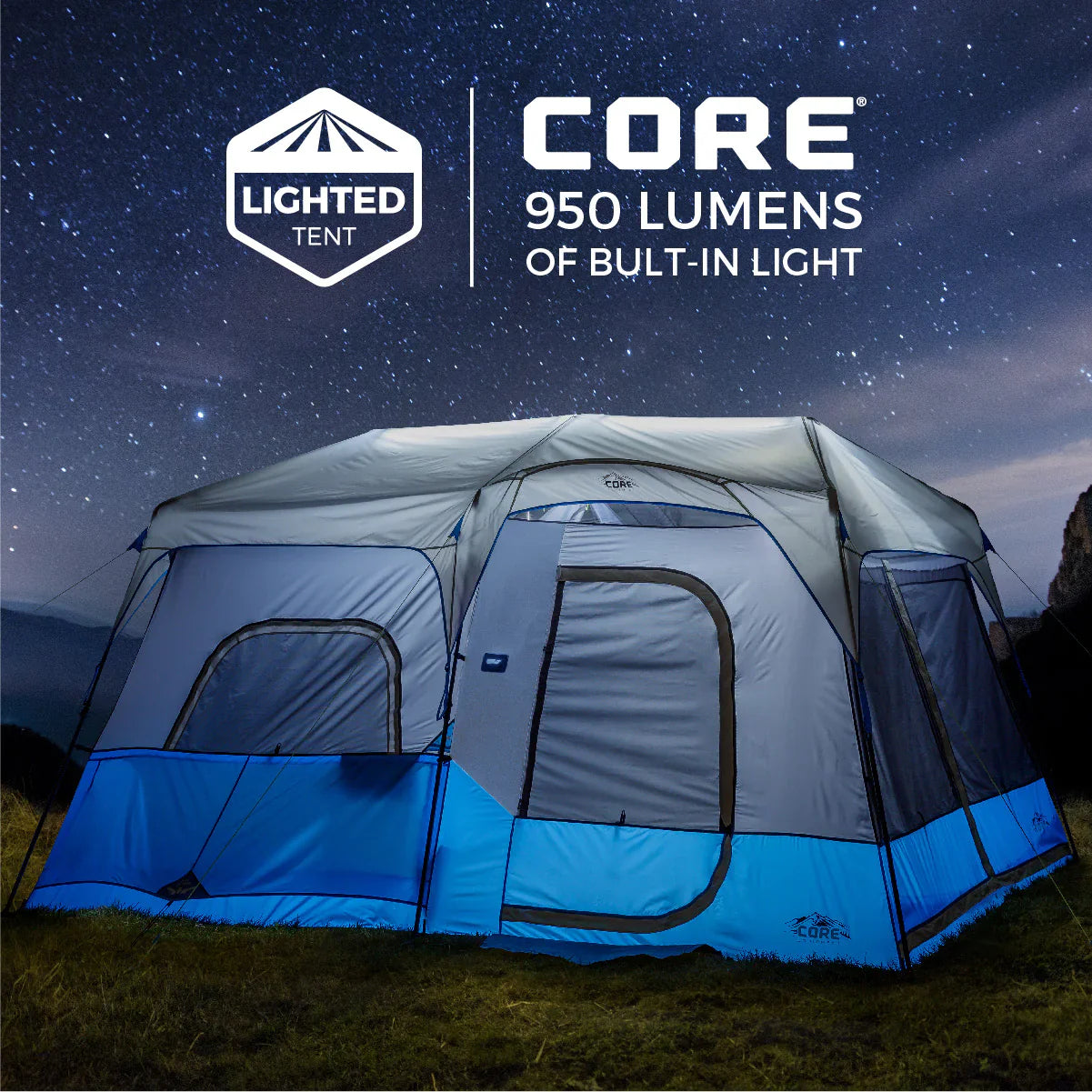 COOLBABY 9-Person Instant Cabin Tent with Built-in LED Lighting, Quick Setup & Weather Protection - COOLBABY
