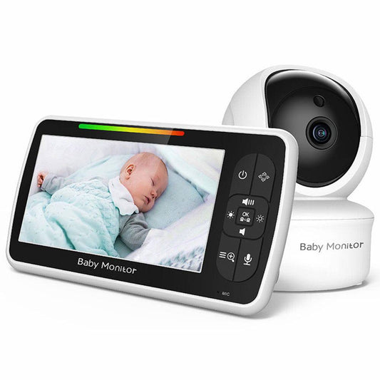 COOLBABY 5 Inch Wireless Baby Monitor,Pan-Tilt-Zoom Remote Baby Camera,Room Temperature Detection Two-Way Intercom lullaby Monitor - COOL BABY