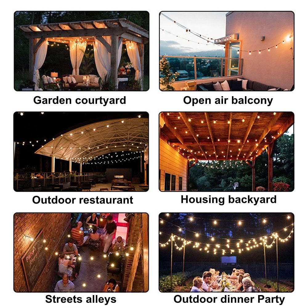 COOLBABY LZM-DC01 Outdoor Garden String Lights,25Ft(7.5m) G40 Outdoor Lights with 25 Bulbs +1 Spare Bulb for Backyard Balcony Cafe Party Home Decor,Waterproof - COOL BABY