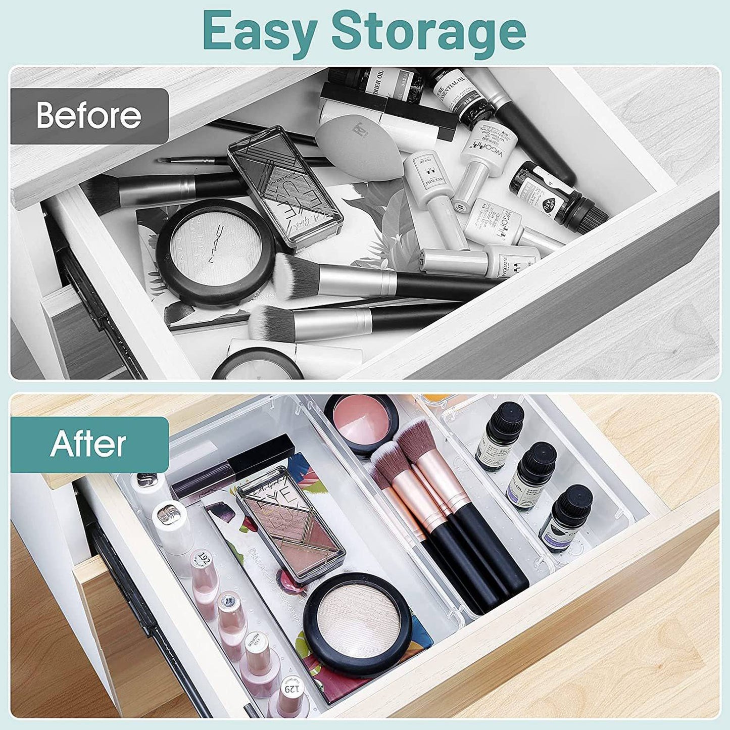COOLBABY WQSJ-SNH01 25 PCS Clear Plastic Drawer Organizer Set,4 Combinations of Different Sizes - COOL BABY