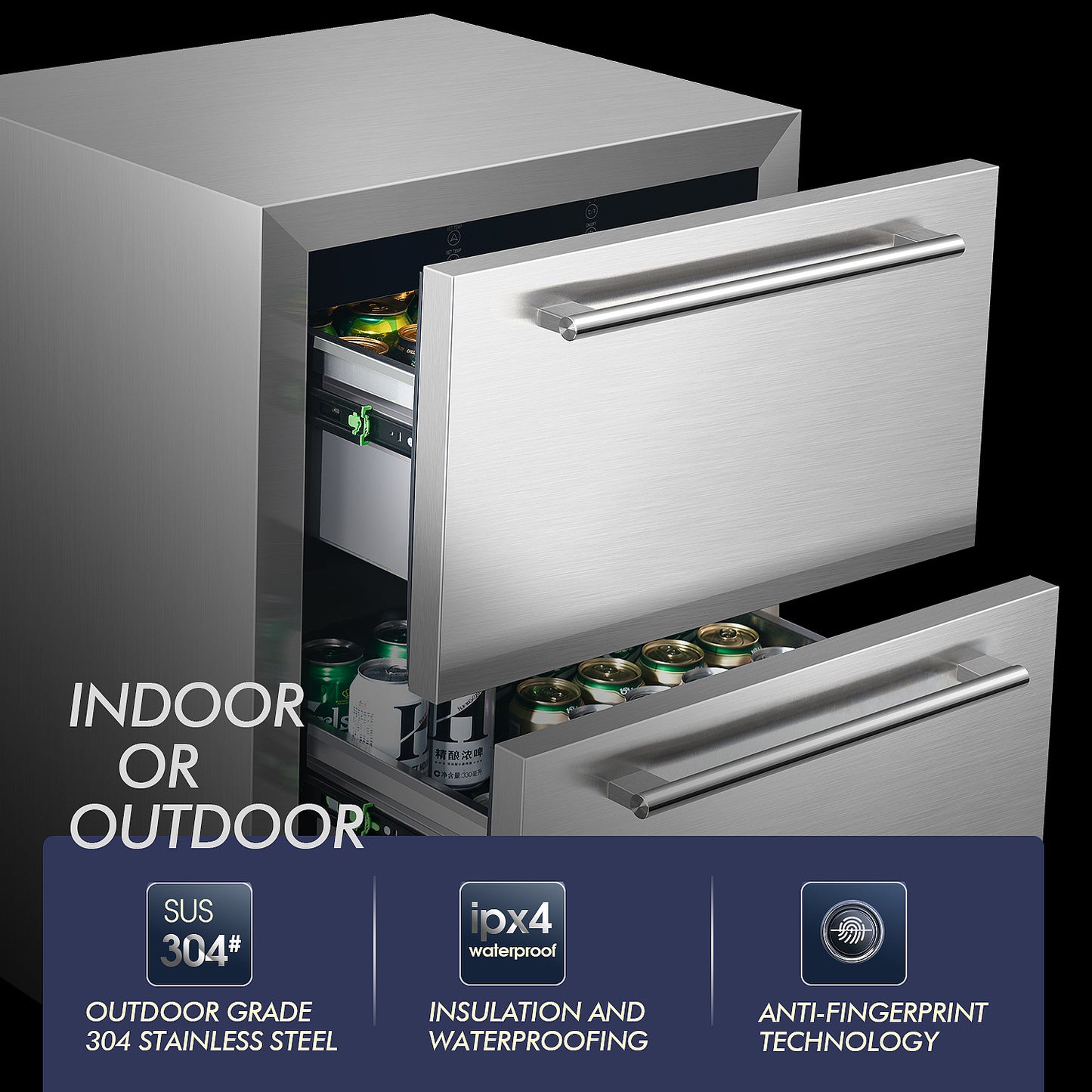 Wine Refrigerator, Under Counter Drawer Refrigeration Cabinet, Stainless Steel Beverage Cooler - COOLBABY