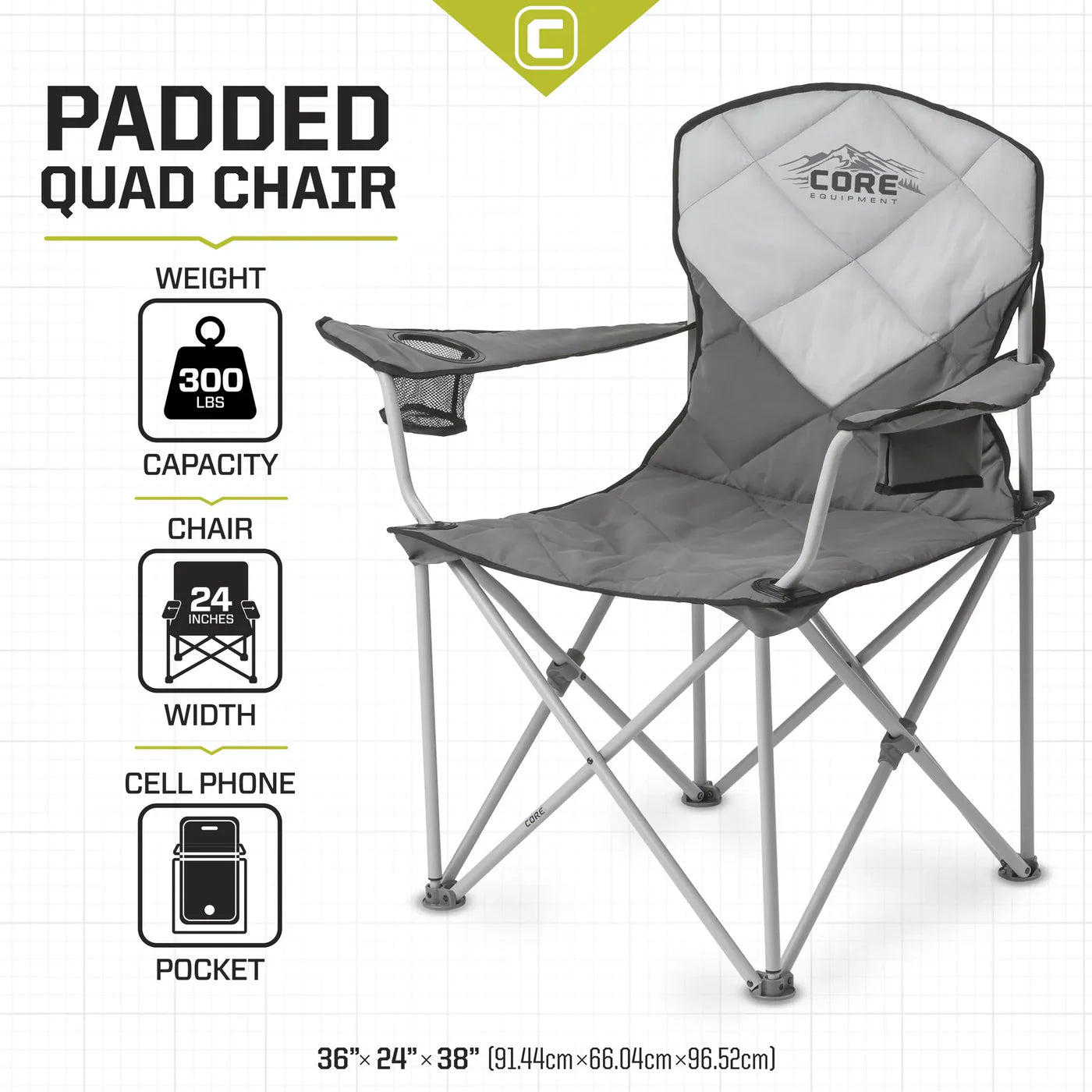 COOLBABY Padded Quad Chair - Comfortable and Durable Camp Chair with Steel Frame, Mesh Cup Holder - COOLBABY