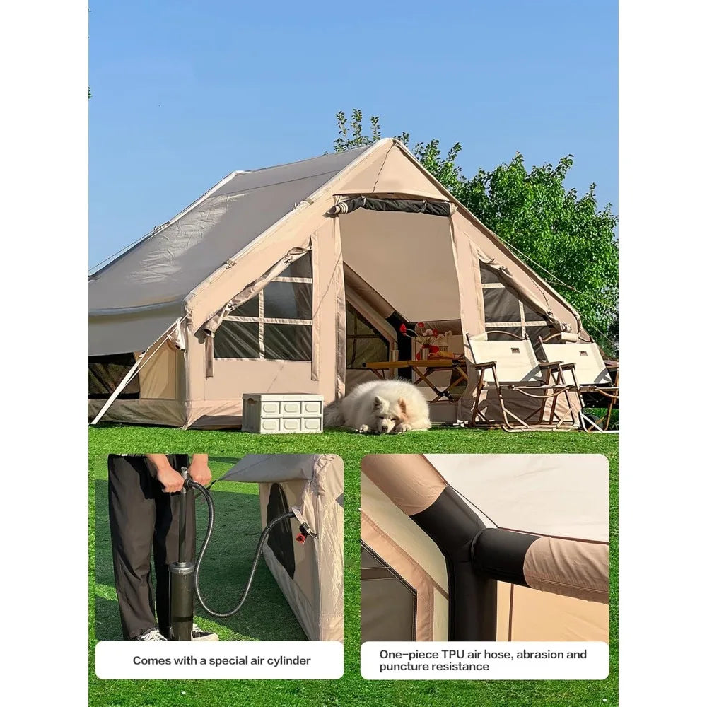 4-6 person inflatable camping tent, easy to install outdoor tent, inflatable house tent with anti-mosquito screens - COOLBABY