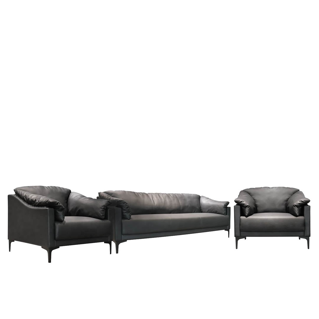 COOLBABY SF-237 Black Office Sofa Set – PU Leather with Durable Metal Legs and High-Density Cushioning - COOLBABY