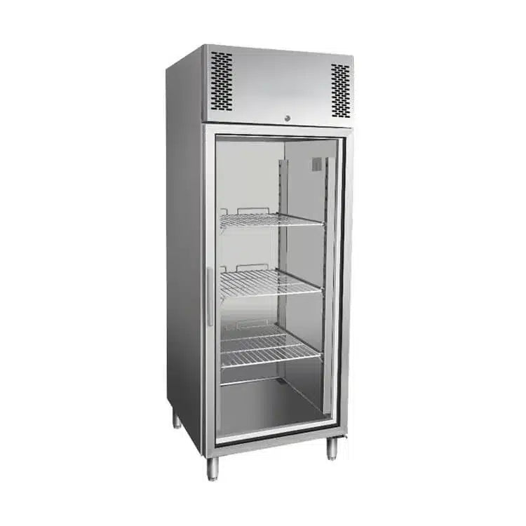 Upright Glass Door Freezer 685L Stainless Steel Commercial Freezer with Dixell Digital Control