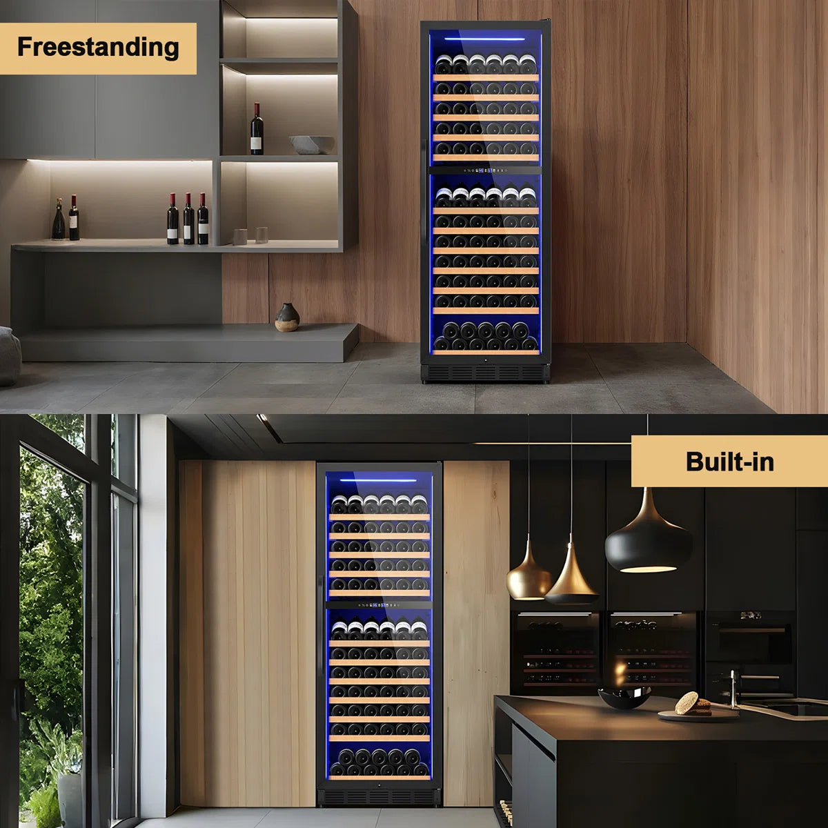 168-Bottle Built-in or Freestanding Dual Zone Wine Refrigerator with Stainless Steel Door