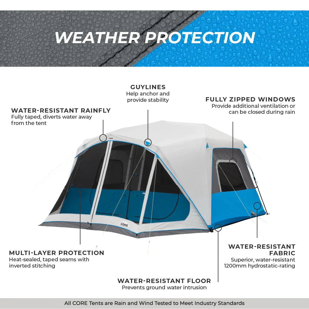 COOLBABY 10-Person Lighted Instant Tent with Screen Room – Quick Setup, Weather-Resistant, LED Lighting - COOLBABY