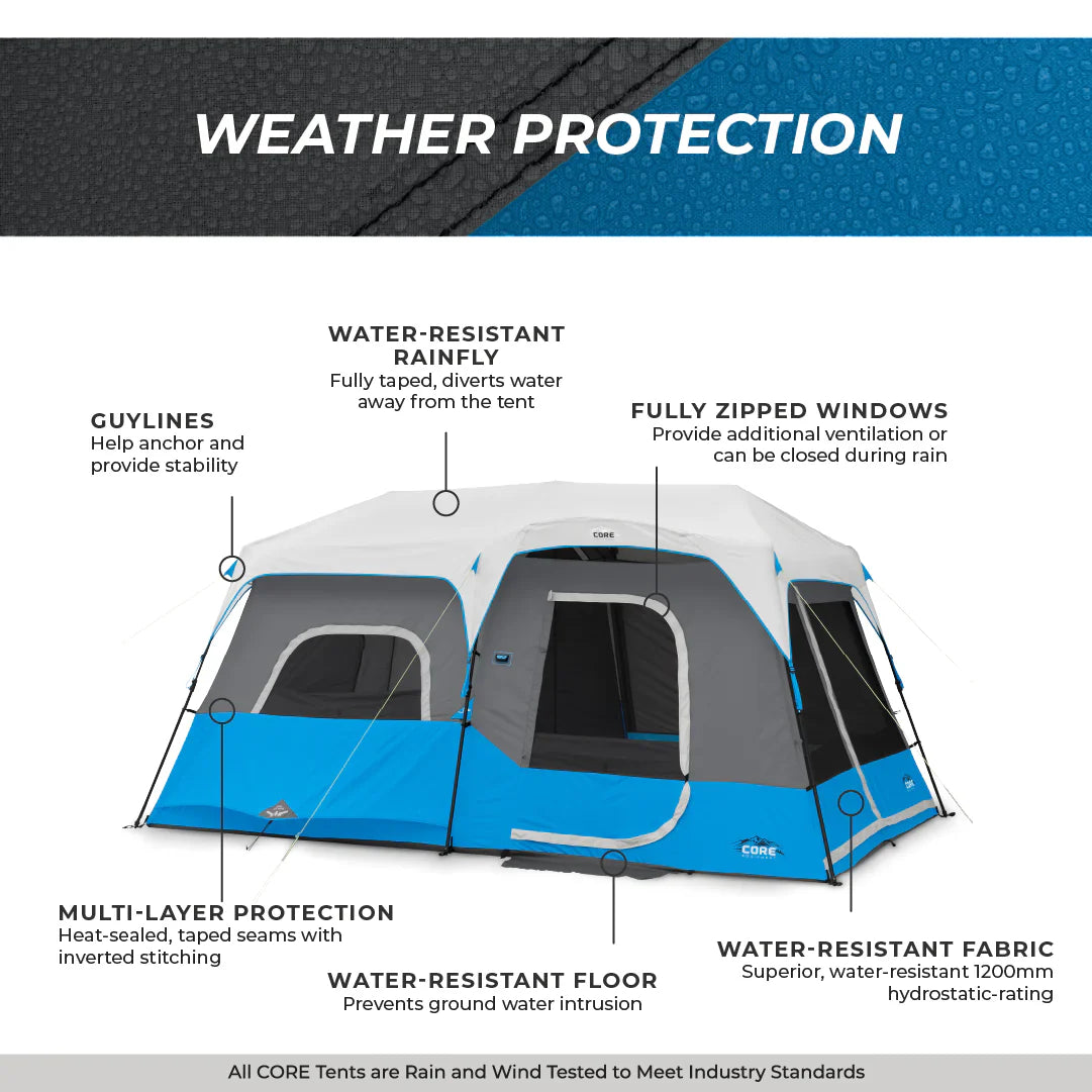 COOLBABY 9-Person Instant Cabin Tent with Built-in LED Lighting, Quick Setup & Weather Protection - COOLBABY