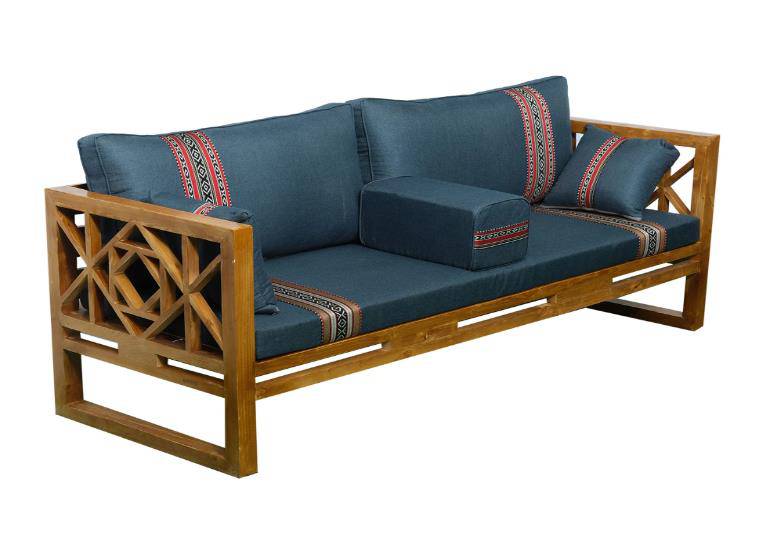 COOLBABY FAB-4S-DB Four Seasons Family Comfort Sofa Set with Wooden Table - Dark Blue - COOL BABY