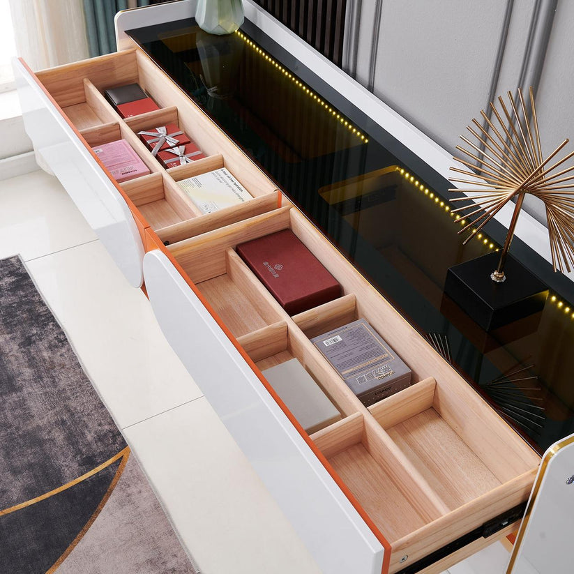 Sideboard Chest Drawers in Transparent Glass Top with LED Interior Lighting. - COOLBABY