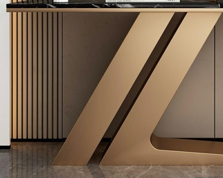 Entrance Console Table, Slate Marble Top Accent Console Table Gold Metal Base 120cm. - COOLBABY