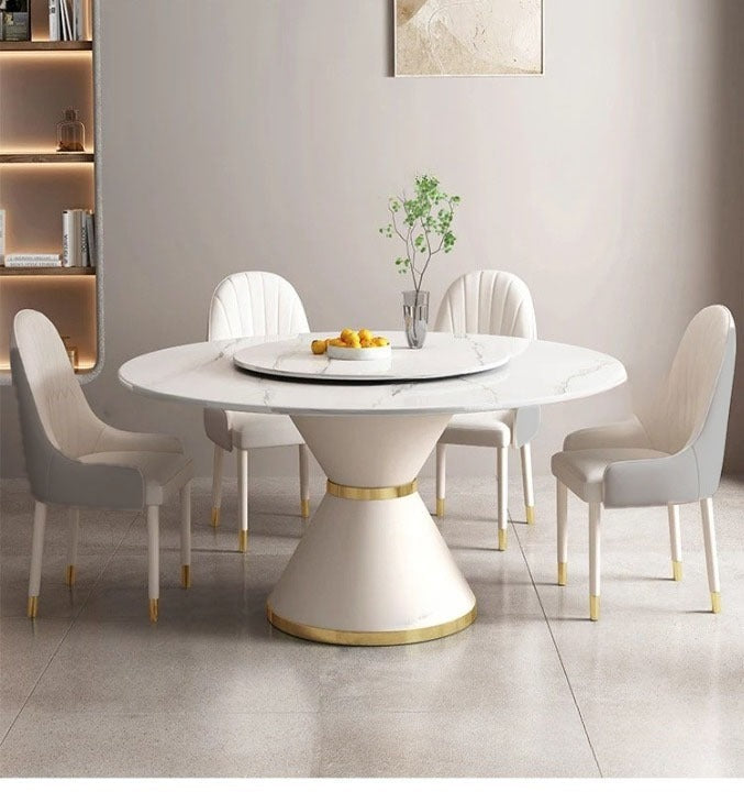 Round Slate Marble Dining Table with Lazy Susan for People– COOLBABY