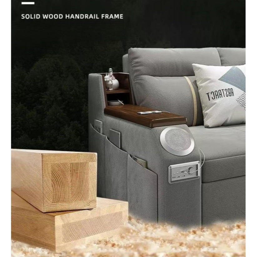 Modern Extendable 2 in 1 Sofa Bed with Side Pockets, Daybed with Bottom and Side Storage, USB Ports, Bluetooth, Speaker - Orange - COOLBABY