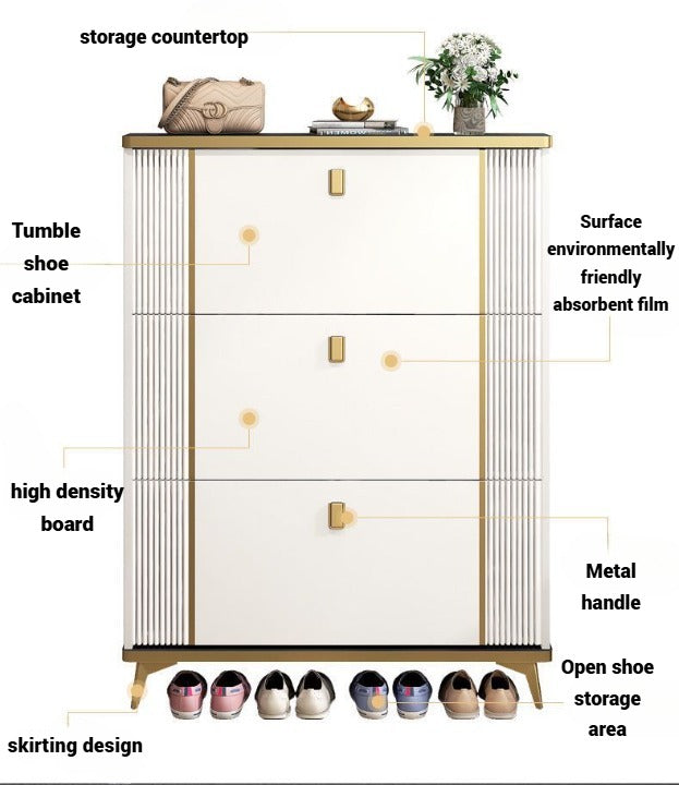 Shoe Rack Cabinet in Double Tipping, Shoe Cabinet 3 Flipping Doors Free Standing Organizer For Entryway Hallway - COOLBABY