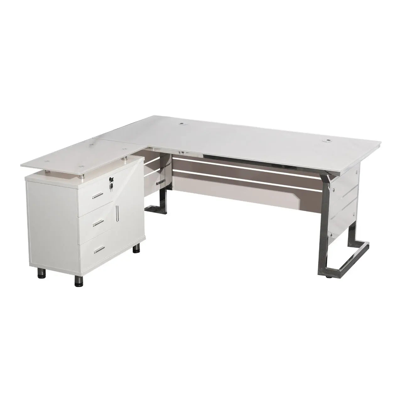 Executive Office Table Glossy White | Tempered Glass Executive Desk DB-068