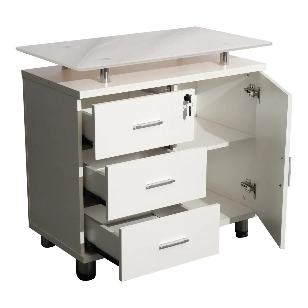 Executive Office Table Glossy White | Tempered Glass Executive Desk DB-068