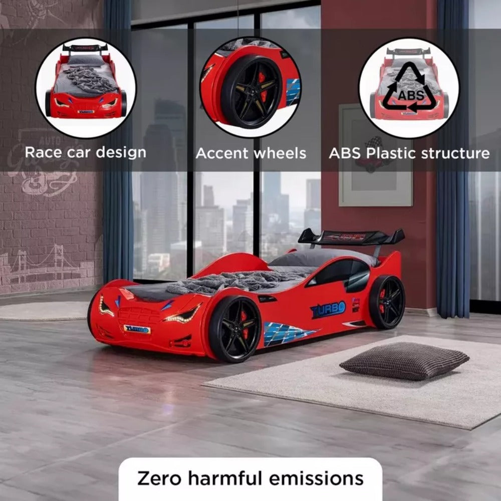 Vanilla Turbo Kids’ Car Bed – Single Size 90×190 cm, ABS Plastic Frame, Modern Racing Design, Durable & Easy‑Clean Finish - COOLBABY