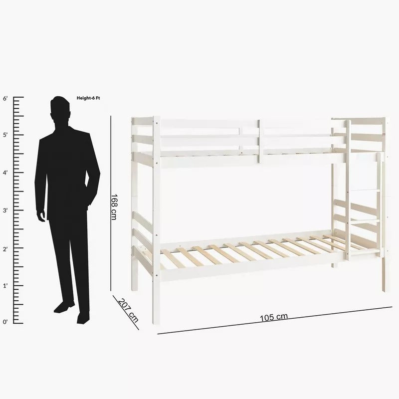 Movo Stova Vanilla Single Bunk Bed – 90×200 cm, Solid Wood Frame, Modern Space‑Saving Kids’ Bunk Bed with Integrated Ladder - COOLBABY