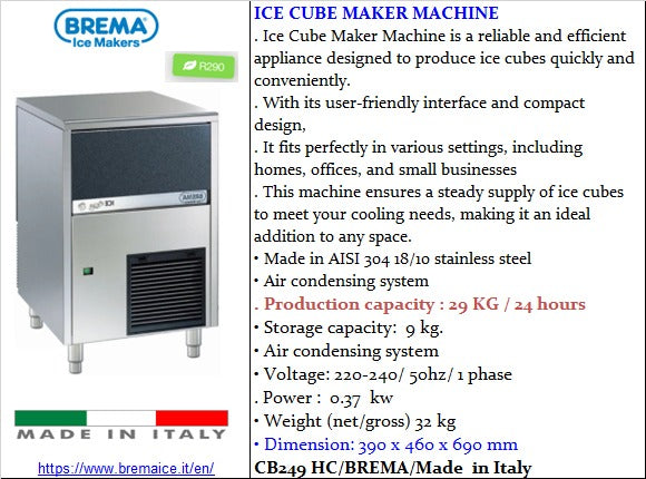 Ice Cube Maker Machine, CB249 HC 29 KG/Day, 304 Stainless Steel