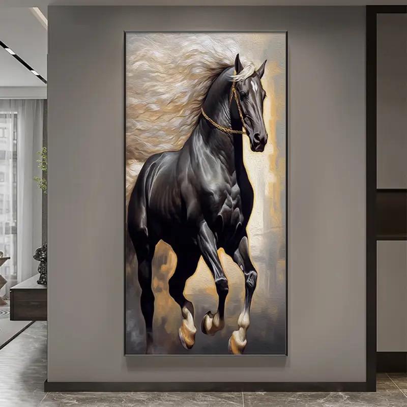 Large LED White Horse Painting Framed Wall Mural - COOLBABY