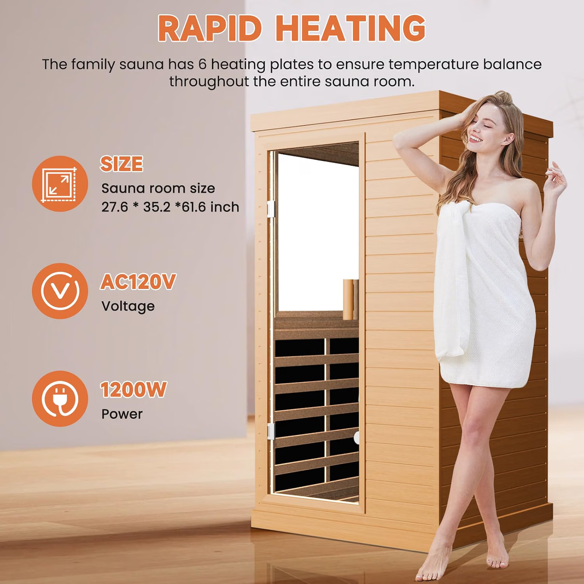 Far Infrared Sauna Home Sauna Spa Room Canadian Hemlock Wood 1200W for Home & Gym
