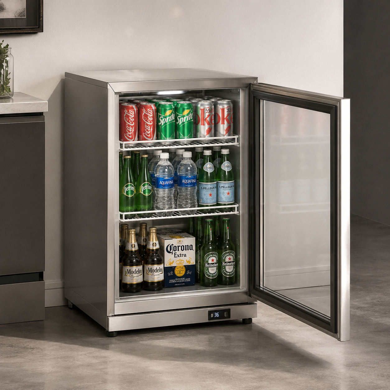 BC01SP Single Door Bar Cooler | 117L Stainless Steel Beverage Refrigerator