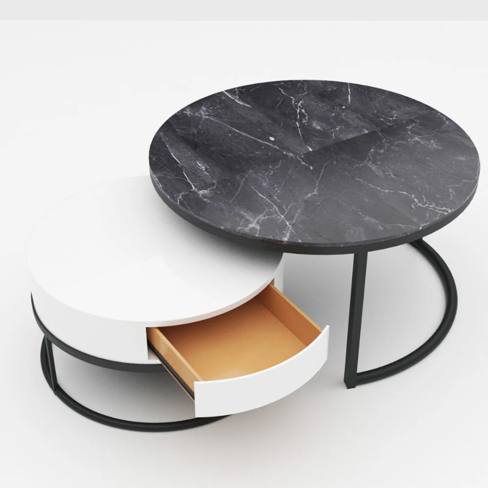 COOLBABY Ailey Black Steel Frame Coffee Table with Marble and Wood Top Options - COOLBABY