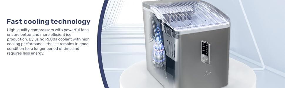 Automatic Ice Maker, Self-Cleaning, 9 Cubes Ready in 6 Mins, 12Kg/24H - COOLBABY