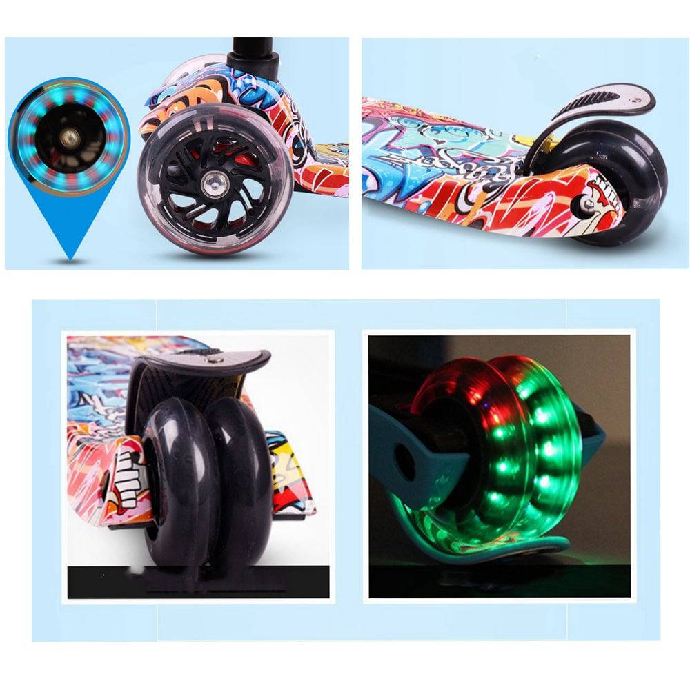 COOLBABY 036S Kids Scooter 3 Wheel 4Wheel Mini Adjustable Kick Scooter with LED Light Up Wheels - COOL BABY