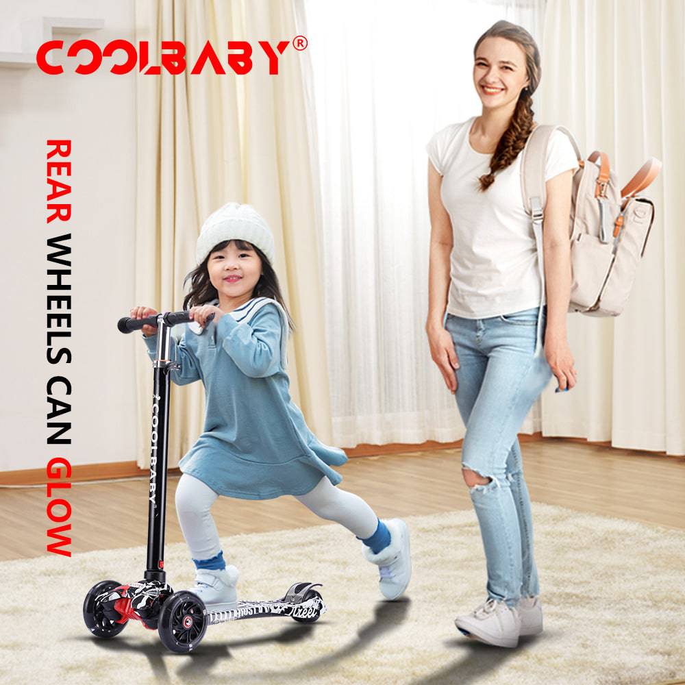 COOLBABY 036S Kids Scooter 3 Wheel 4Wheel Mini Adjustable Kick Scooter with LED Light Up Wheels - COOL BABY