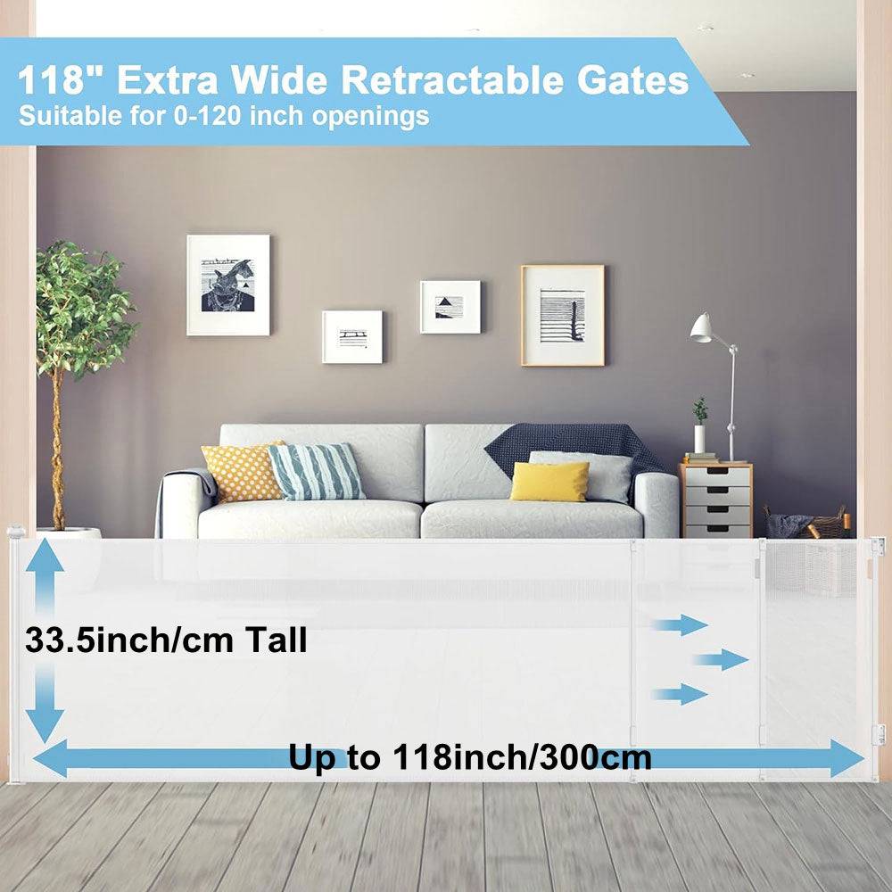 COOLBABY 118 Inch Extra Wide Retractable Baby Gates, Retractable Door Rails - COOLBABY