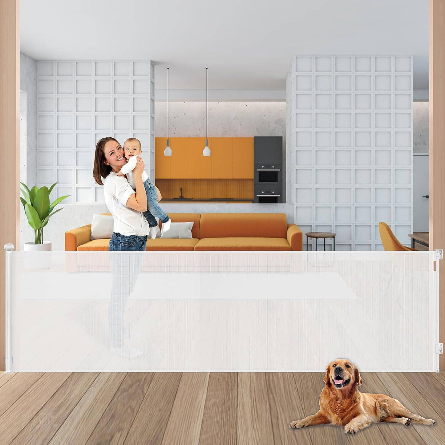 COOLBABY 118 Inch Extra Wide Retractable Baby Gates, Retractable Door Rails - COOLBABY