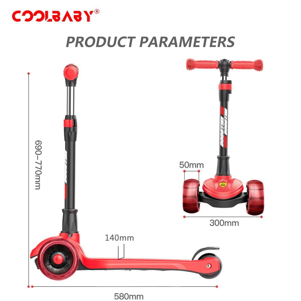 COOLBABY 318 Toddler Girls & Boys Foldable Scooter LED Light 3 Roller Scooter with Adjustable Height Tilting Steering Gift for Kids Ages 3-12 - COOLBABY