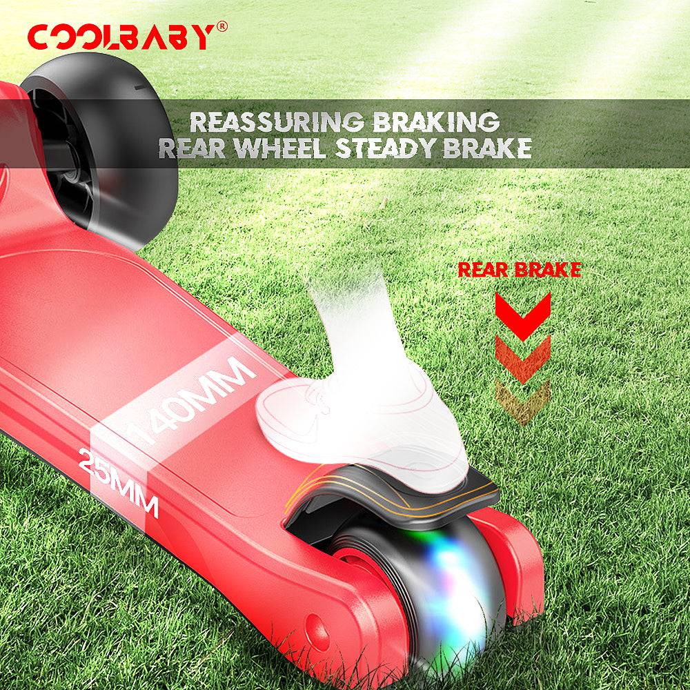 COOLBABY 318 Toddler Girls & Boys Foldable Scooter LED Light 3 Roller Scooter with Adjustable Height Tilting Steering Gift for Kids Ages 3-12 - COOLBABY