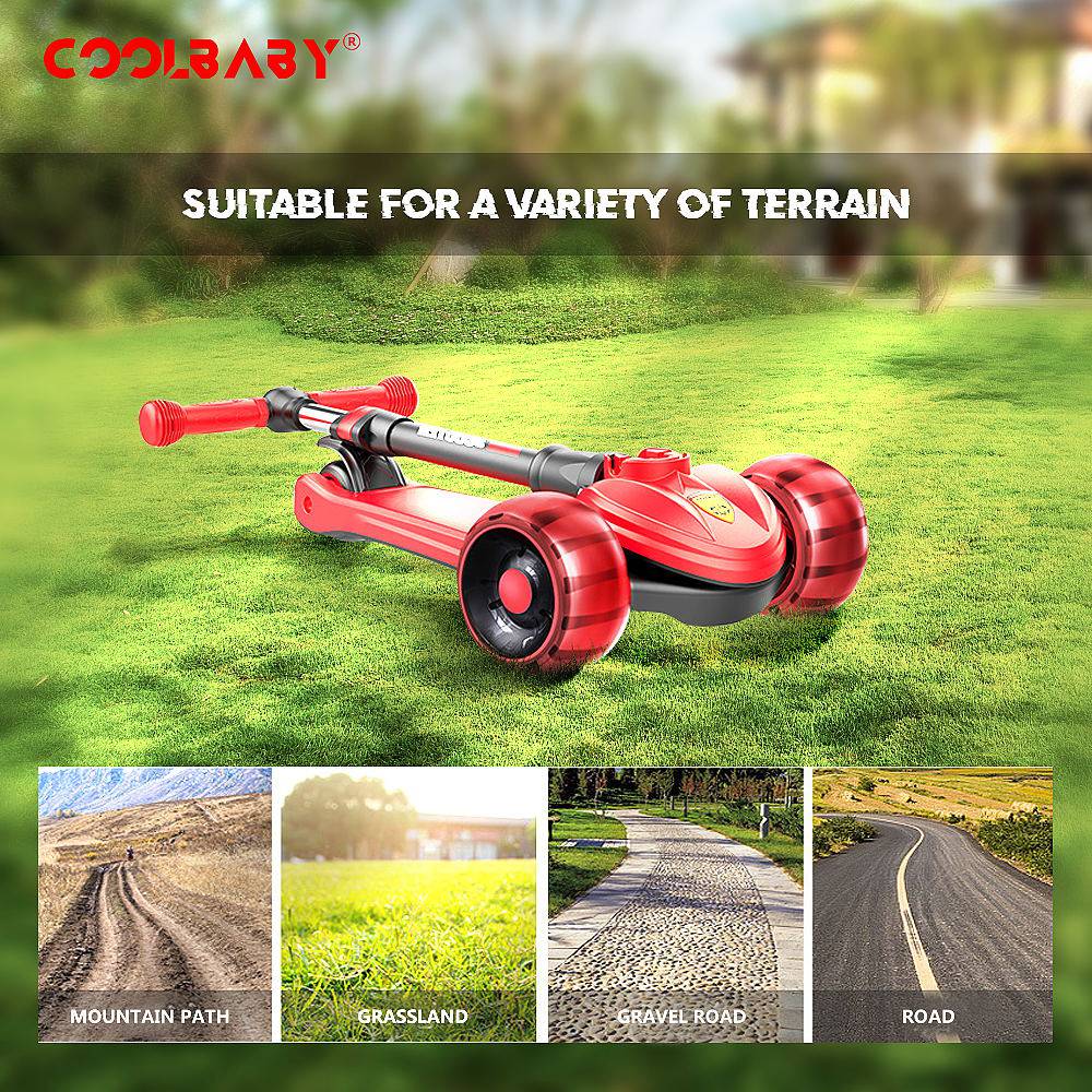 COOLBABY 318 Toddler Girls & Boys Foldable Scooter LED Light 3 Roller Scooter with Adjustable Height Tilting Steering Gift for Kids Ages 3-12 - COOLBABY